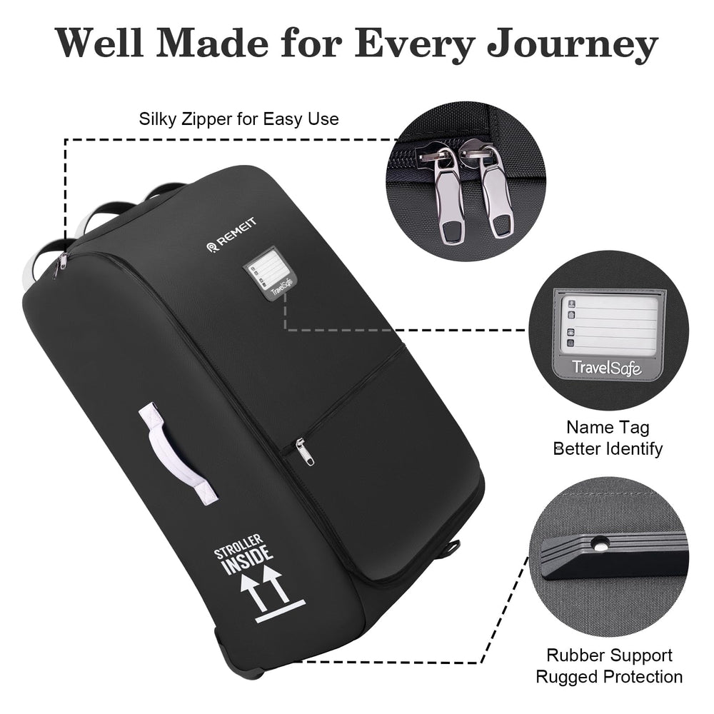 REMEIT stroller bag for UPPAbaby Cruz V2, wheels for smooth maneuvering.