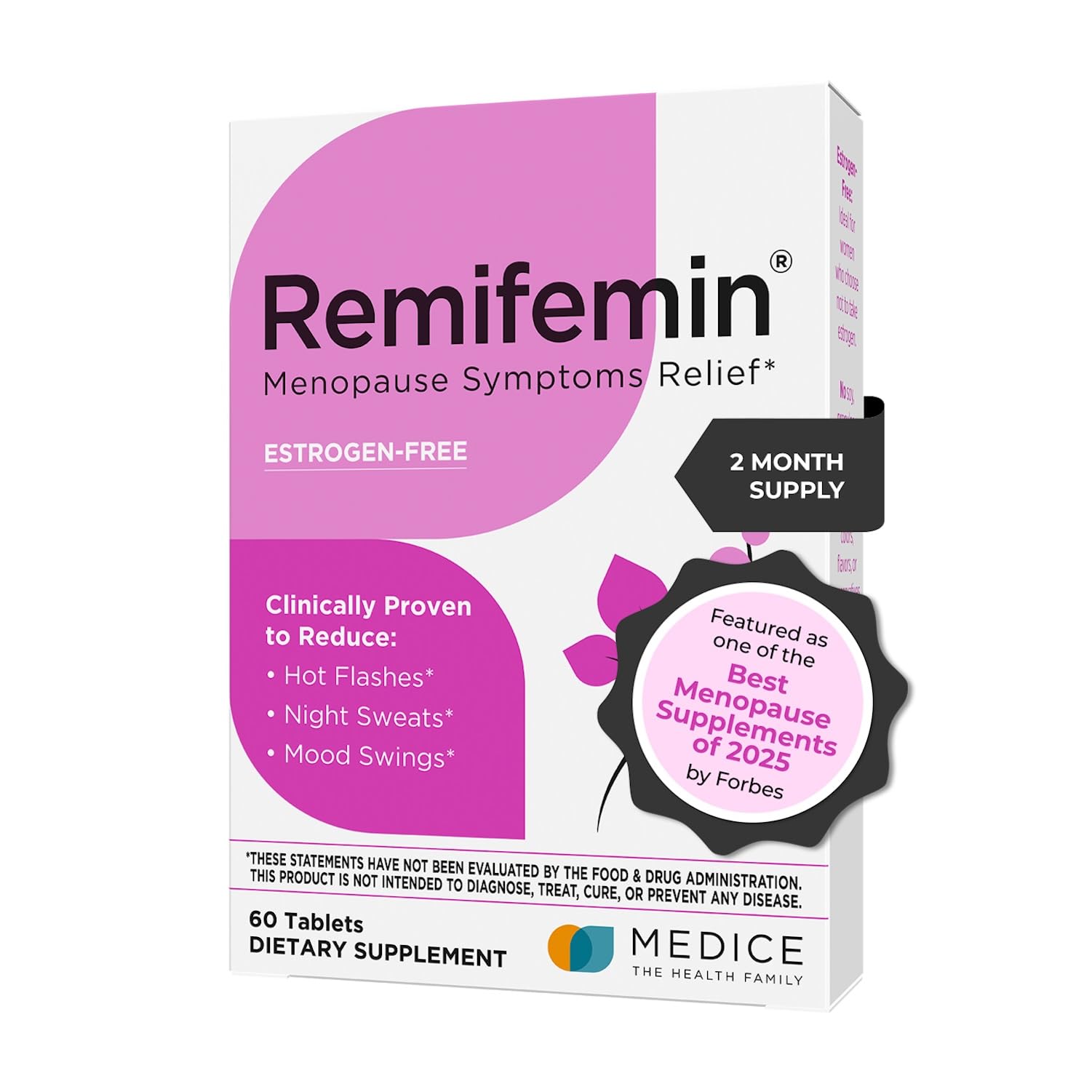 Remifemin bottle front view with 60 tablets for menopause symptom relief