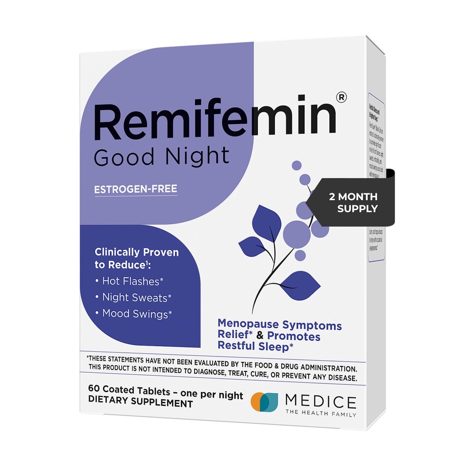 Remifemin Good Night bottle closeup showing tablets for nightly sleep support