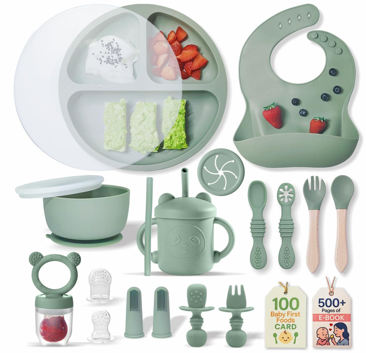 Remonda 23-piece feeding set shown for easy self-feeding at mealtimes.