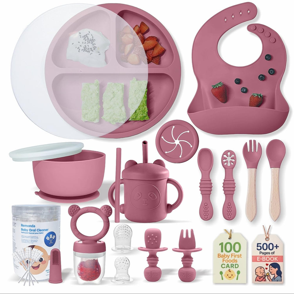 Remonda 23-piece feeding set showing a full baby mealtime setup for self-feeding