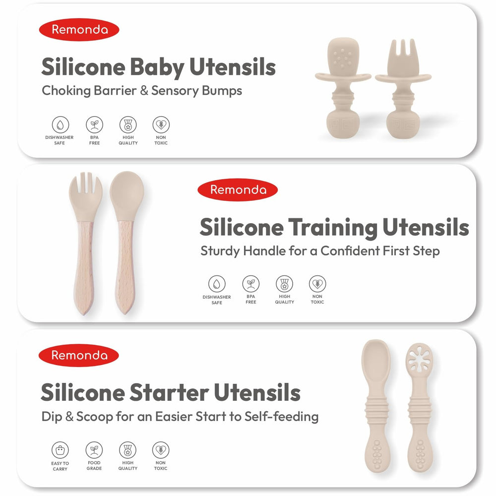 Remonda ergonomic utensils promote comfort and confidence during baby-led meals.
