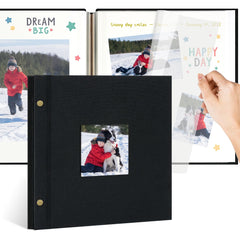 Remowith linen-cover album with window for display-ready photos.