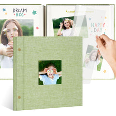Remowith linen album with window cover displays memories in a compact design.