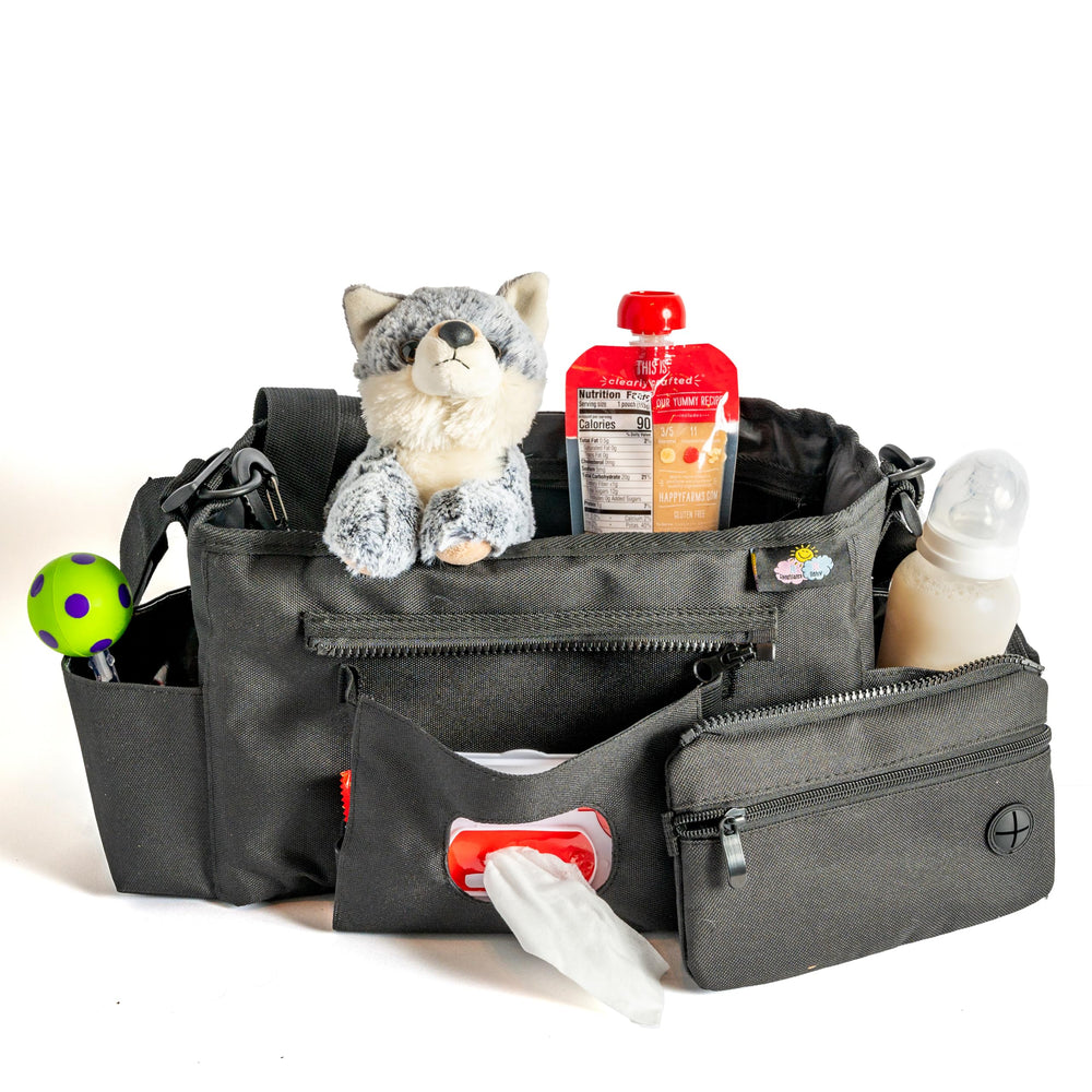 Renaissance Baby organizer deep center compartment holds extra gear during outings