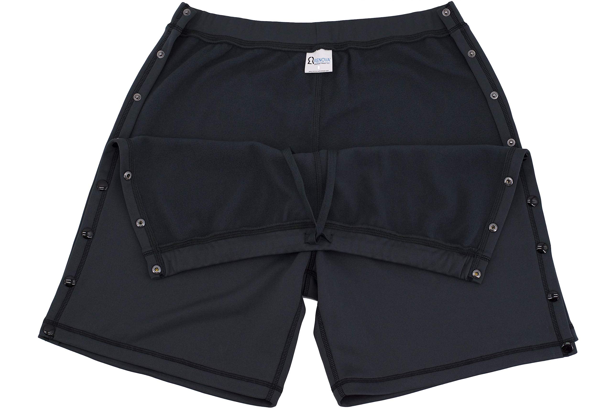 Renova Medical Wear post-surgery tearaway shorts grey side opening for dressing