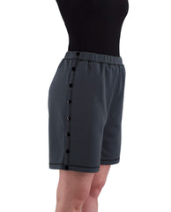 Renova Medical Wear post-surgery tearaway shorts grey back view, discreet side opening