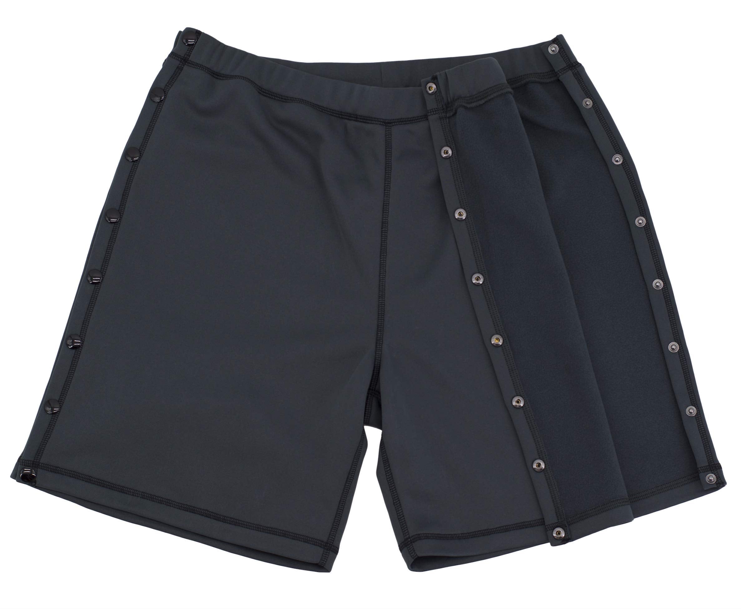 Renova Medical Wear post-surgery tearaway shorts grey front view, easy access for recovery
