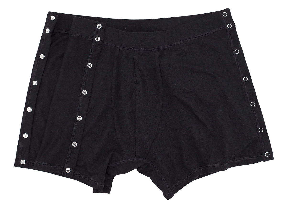 Renova Medical Wear post-surgery underwear for men tearaway front view, easy dressing access
