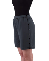 Renova Medical Wear tearaway shorts grey fabric close-up, breathable softness