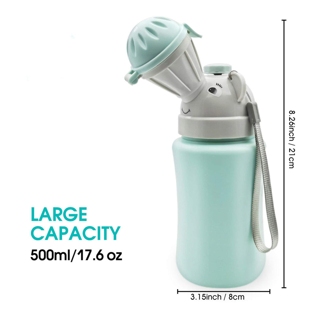 RENYIH travel potty blue lid closed, shows leak prevention in travel scenarios.