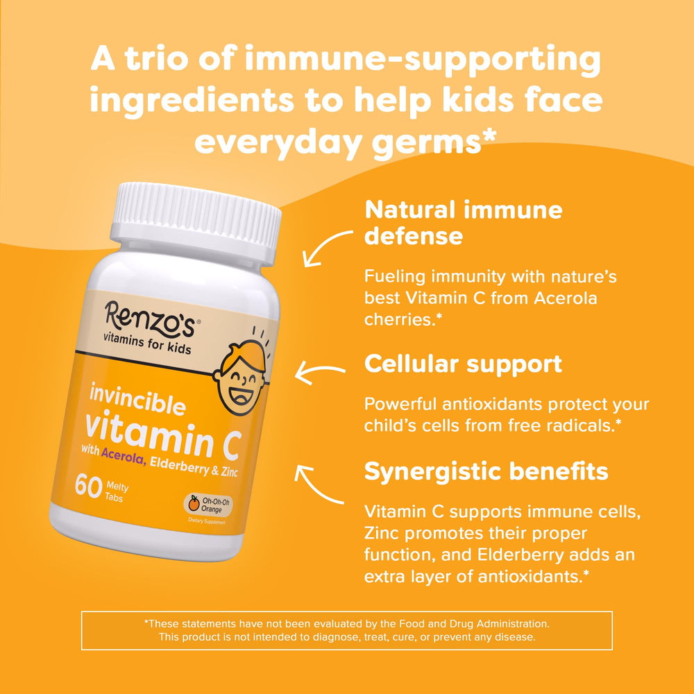 Renzo's Invincible Vitamin C kids tabs dissolving in water for versatile use