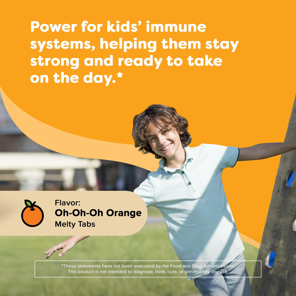 Renzo's Invincible Vitamin C kids melty tabs melting in hand for easy dosing