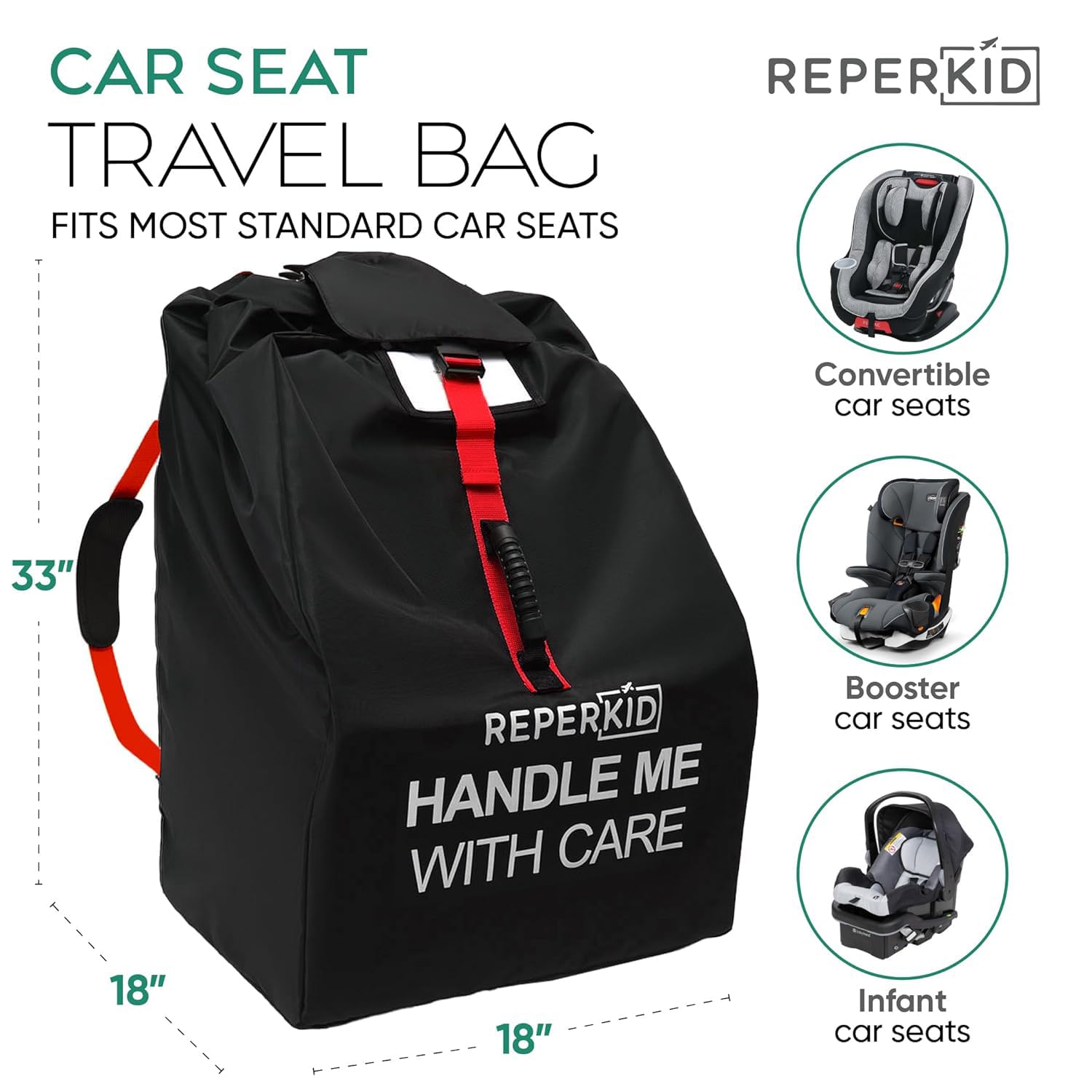 Reperkid car seat travel bag adjustable shoulder strap for comfortable transport