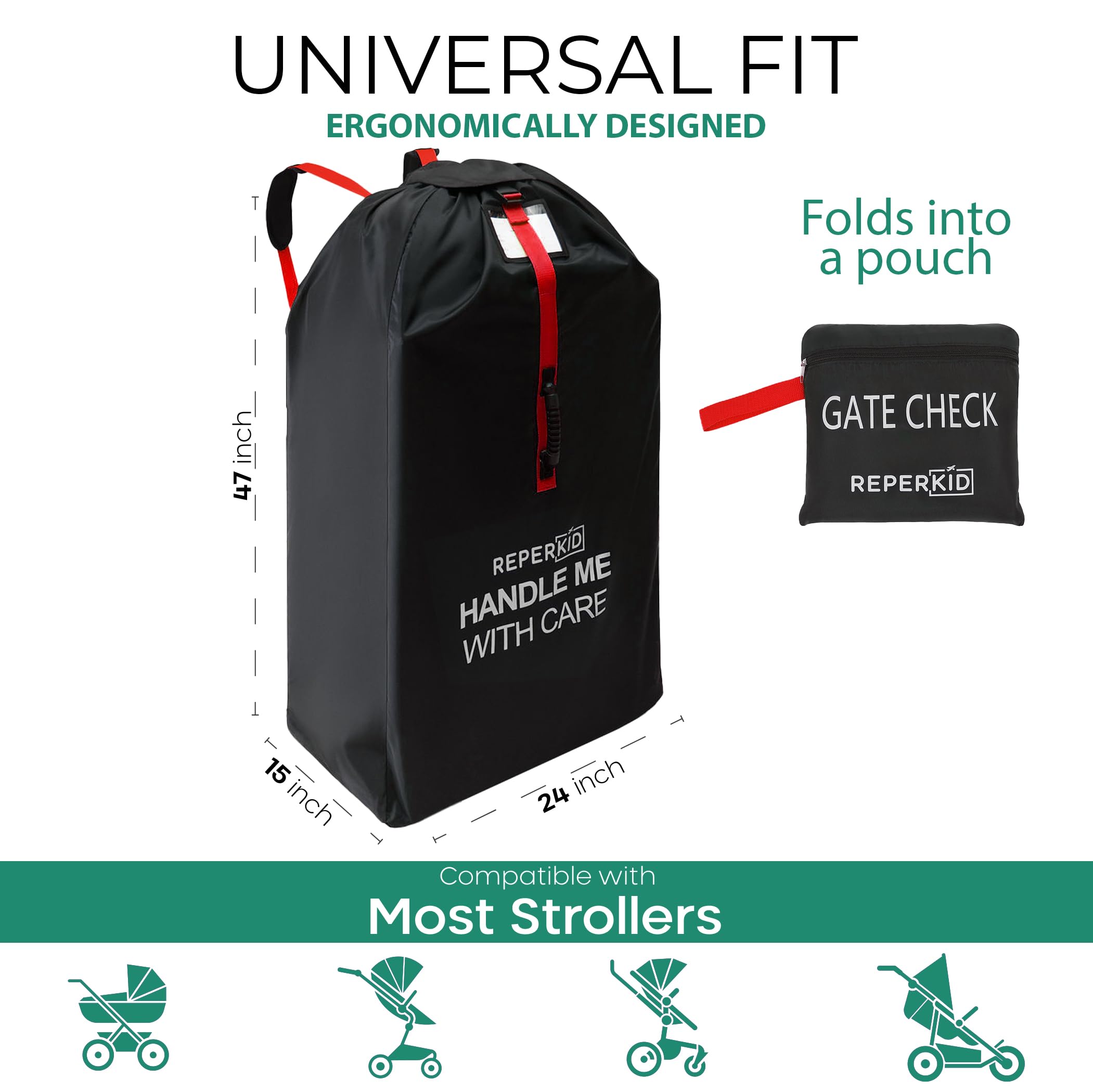 Reperkid large stroller bag label slot for quick gate check identification