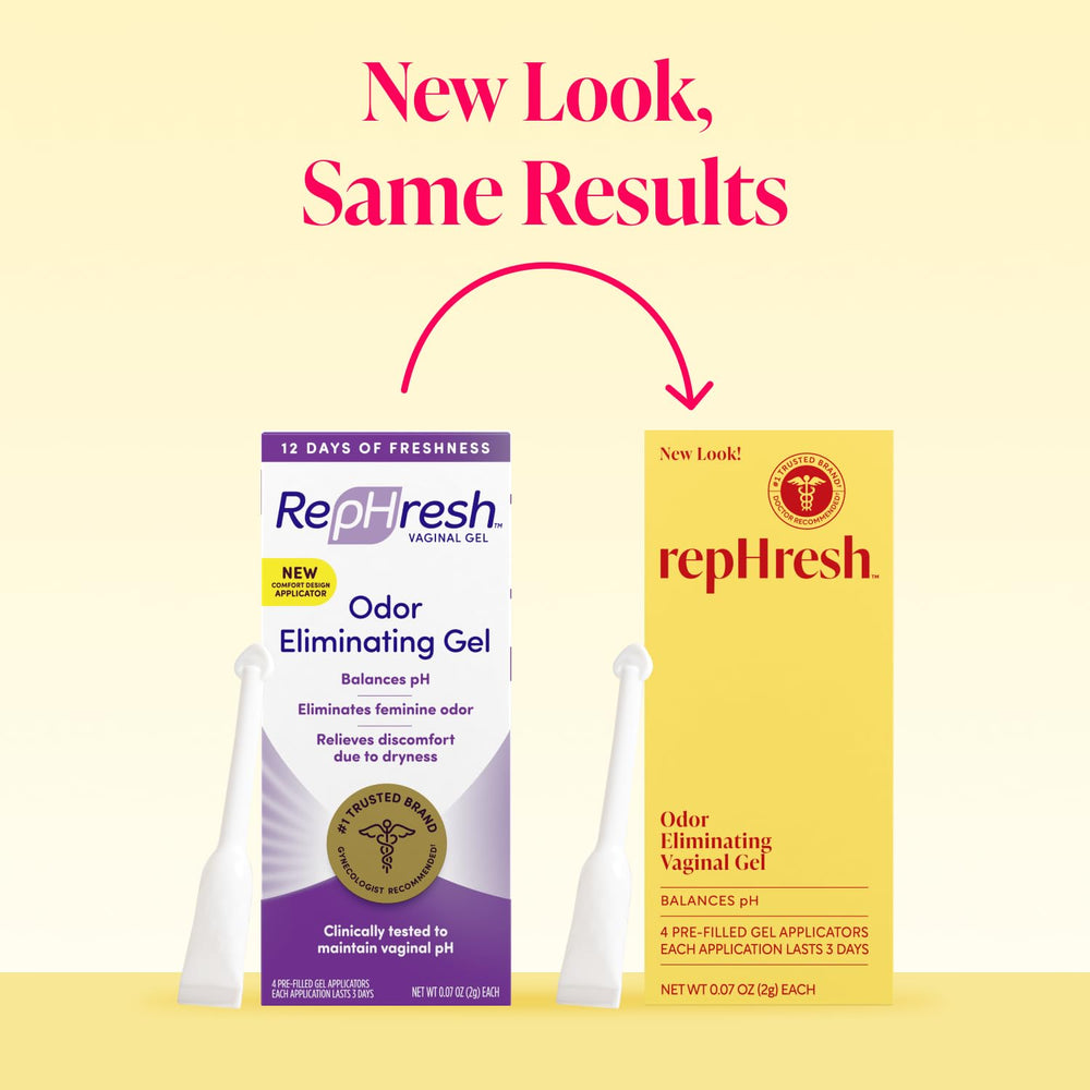 Rephresh Odor Eliminating Gel applicator inside highlights mess-free, pre-filled convenience.