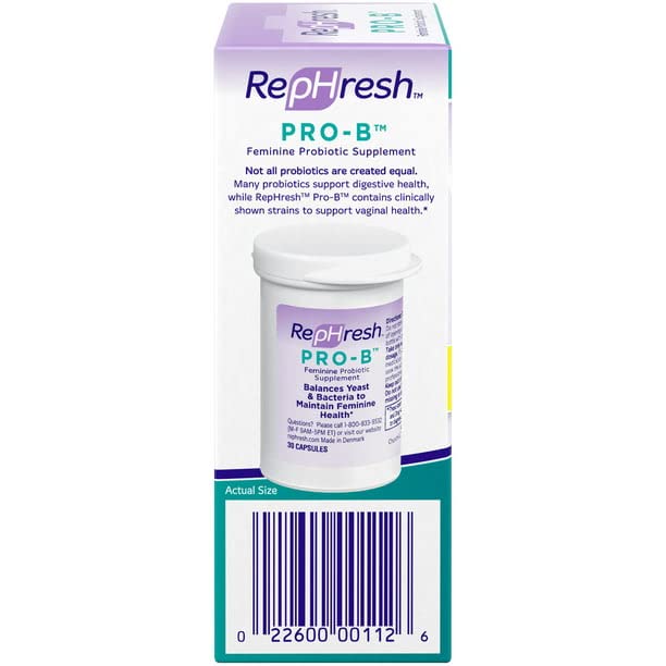 Rephresh Pro-B bottle label detail communicates strains included.
