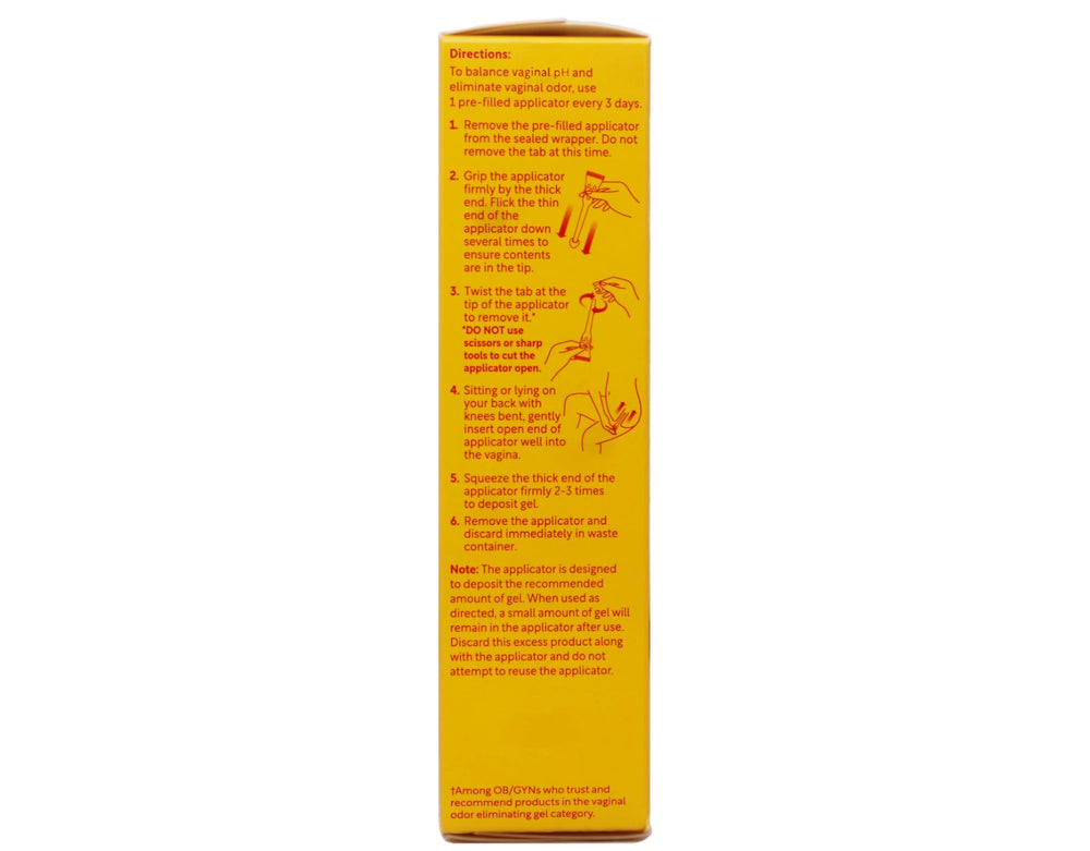 Outer packaging highlighting odor elimination and pH balance.