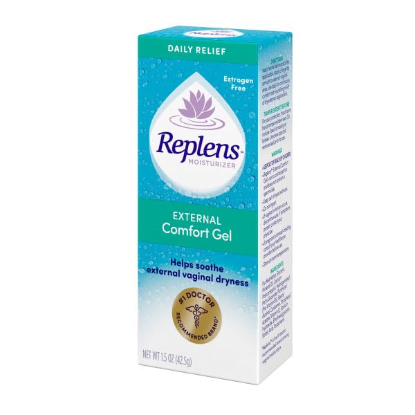Label on Replens gel highlighting fragrance-free and hormone-free formula