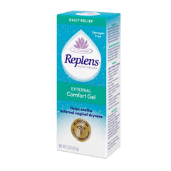 Label on Replens gel highlighting fragrance-free and hormone-free formula