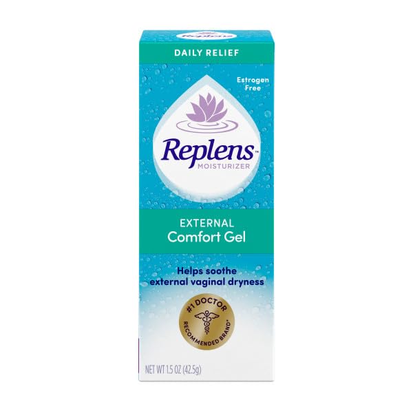 Packaging detail of Replens External Comfort Gel with easy-to-read labeling