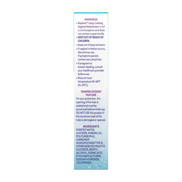 Replens front label shows fragrance-free and estrogen-free formulation.