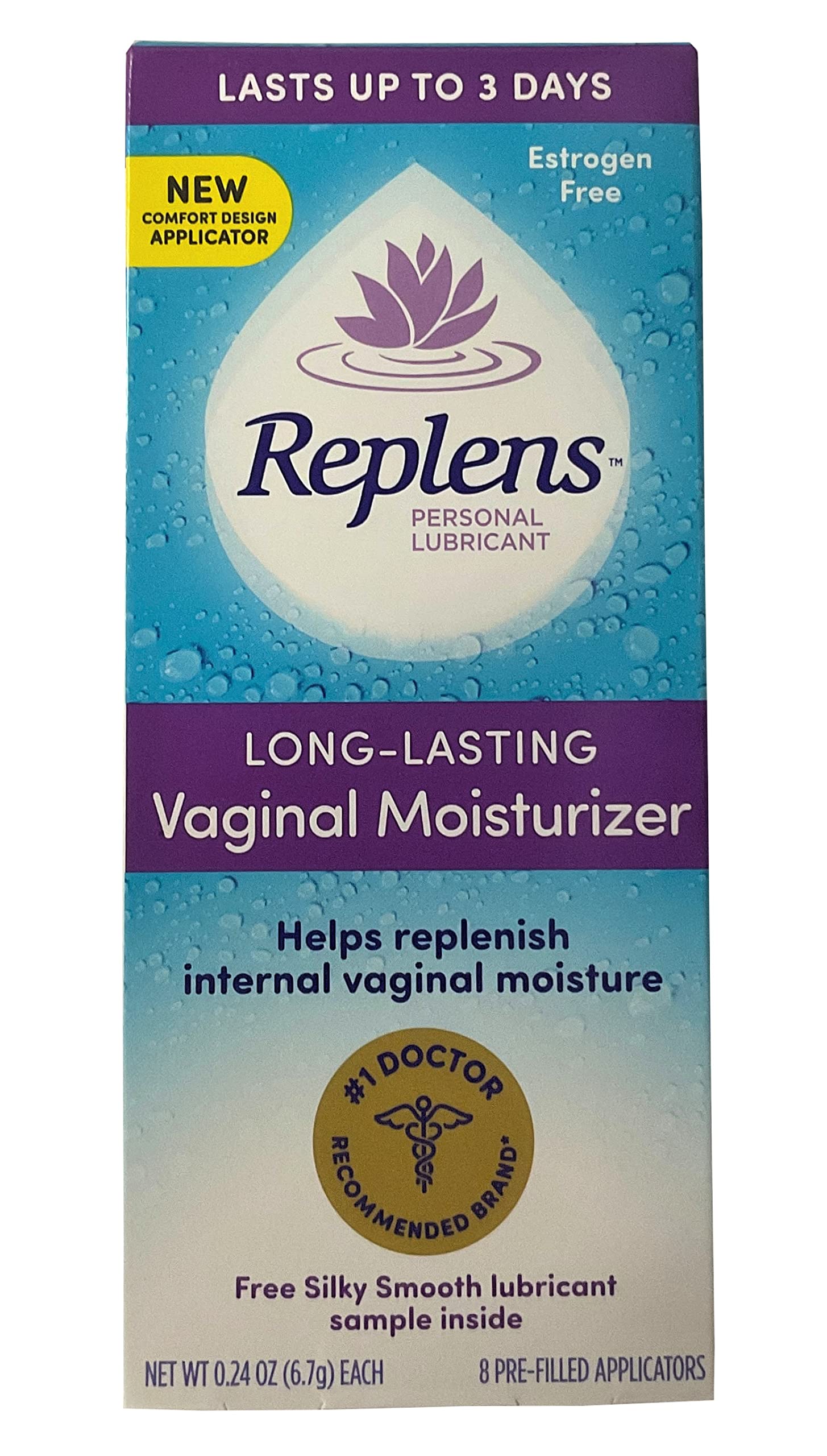 Replens long-lasting vaginal moisturizer bottle and applicator delivering targeted hydration