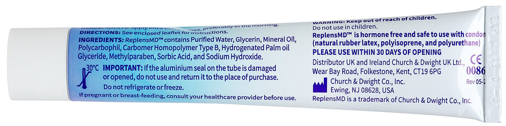Replens MD gel texture close-up shows smooth hydration for lasting comfort.