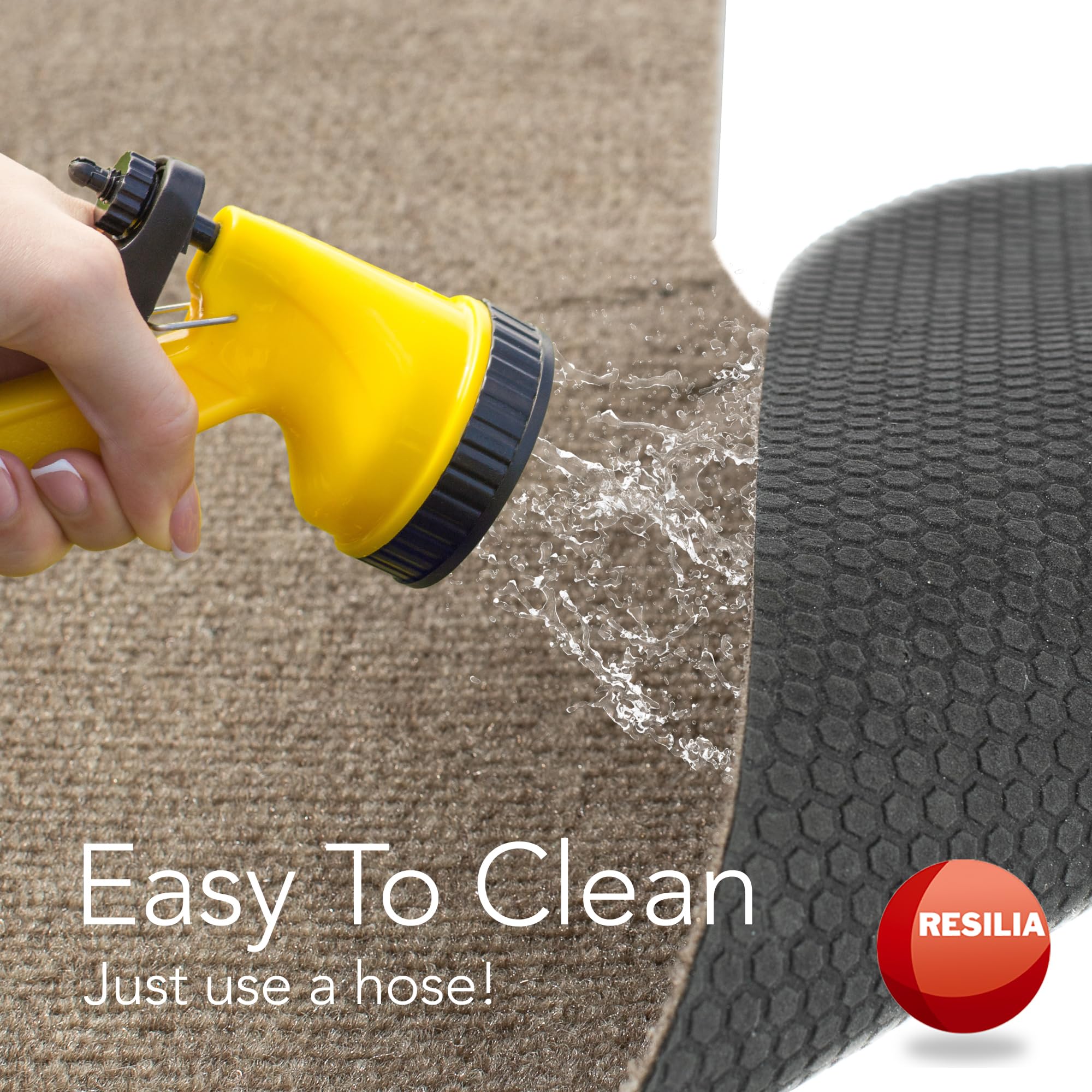 RESILIA bathroom protector round mat tan provides full coverage around the toilet