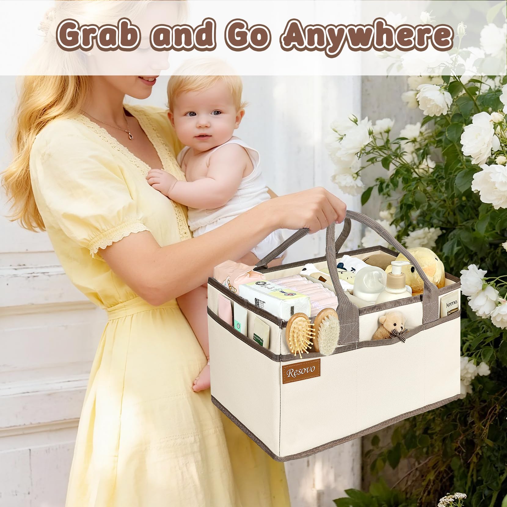 Resovo car caddy keeps diapering supplies organized during car trips.