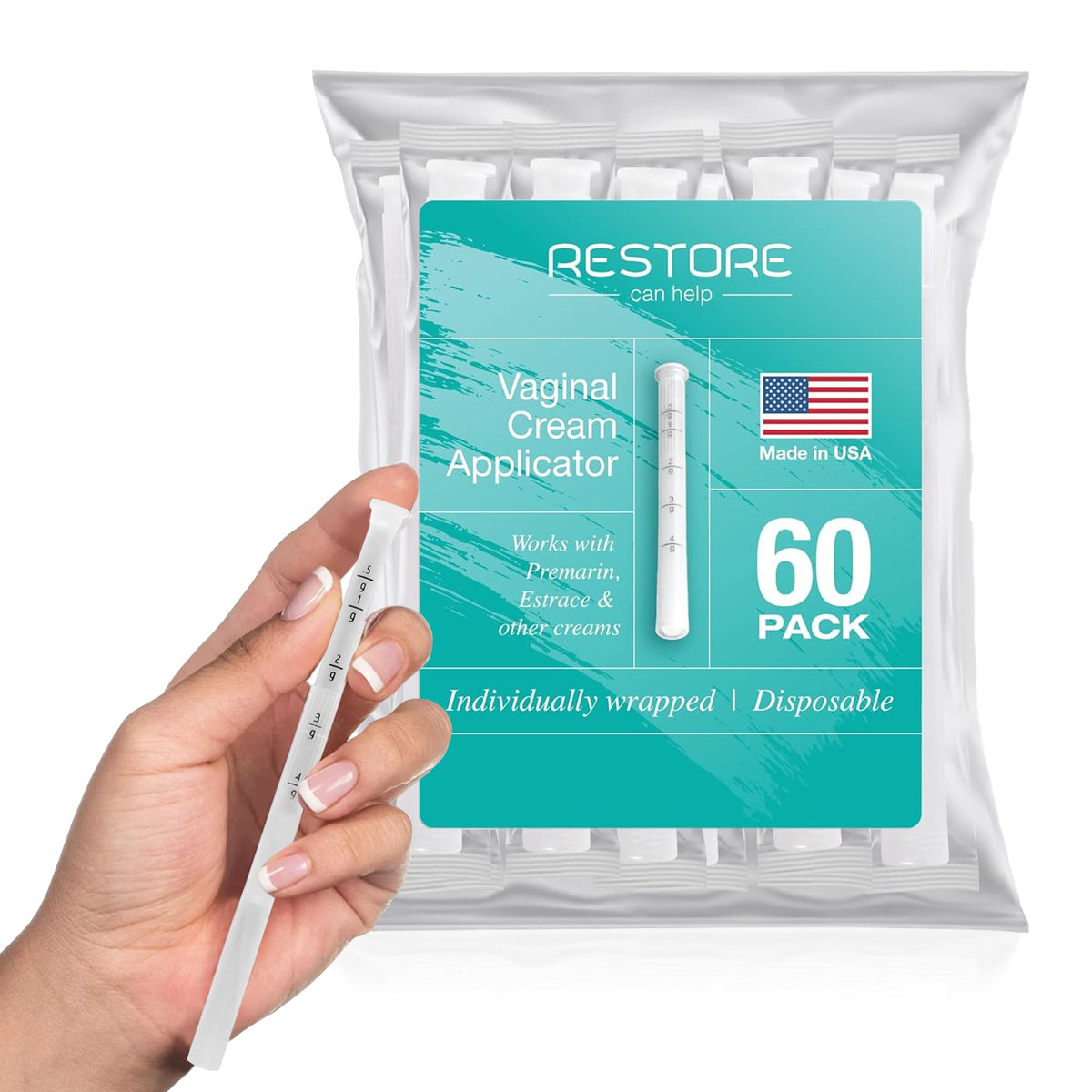Restore Can Help BPA-free USA-made applicator in sealed packaging for hygiene.