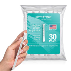 Restore Can Help BPA free vaginal applicator packaging for hygienic storage.