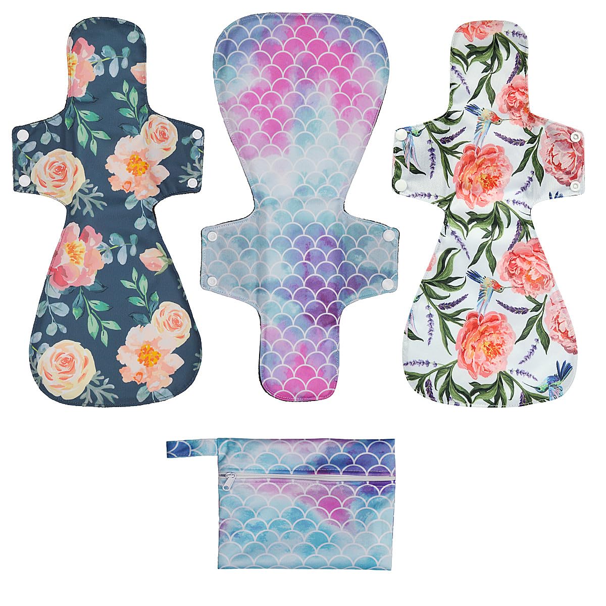ReUseLife 4-pack 16-inch cloth pads shown together for overnight protection.