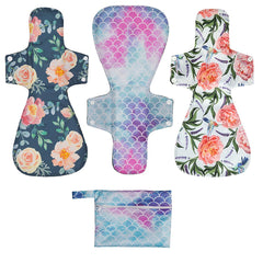 ReUseLife 4-pack 16-inch cloth pads shown together for overnight protection.