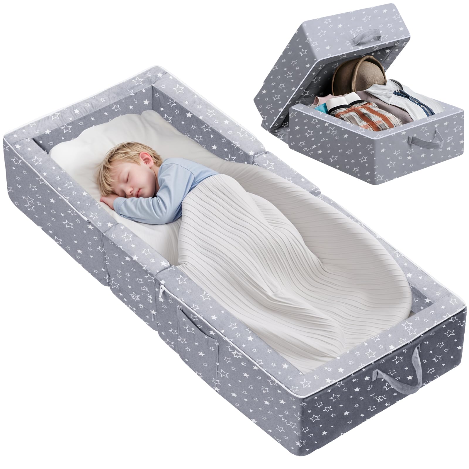 REAWUL portable folding toddler bed folded compact for travel and storage