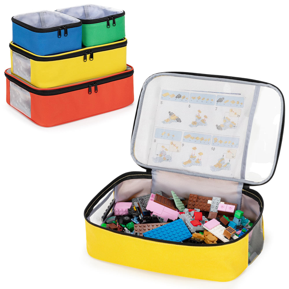 Rexmica four-piece toy storage bag large red top view showing clear top for quick access