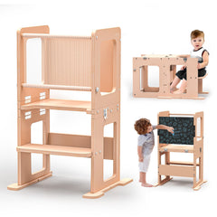 RGKQSY 3-in-1 toddler tower at counter height supports safe cooking participation.