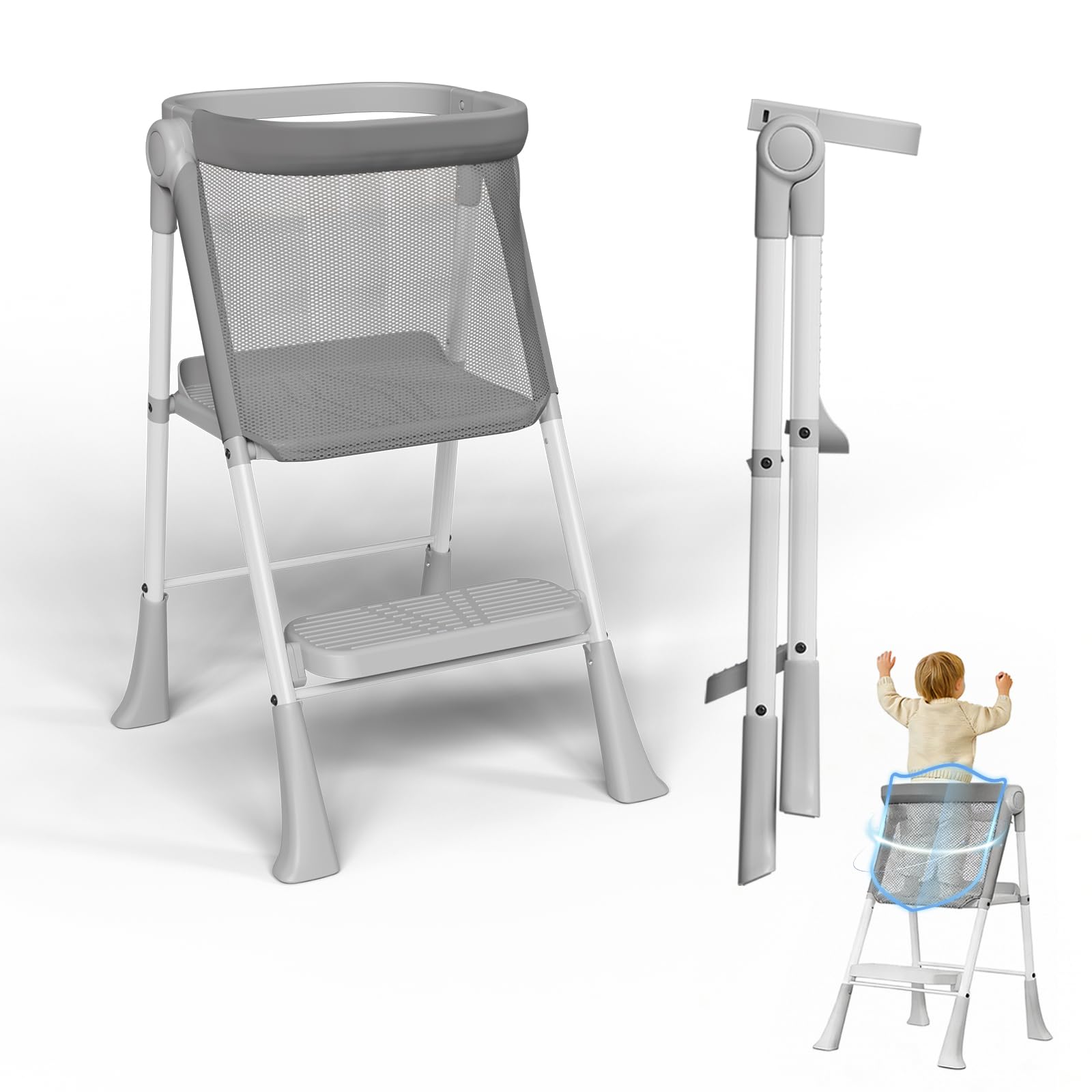 RGKQSY kitchen step stool folded for compact storage, ideal for small spaces.