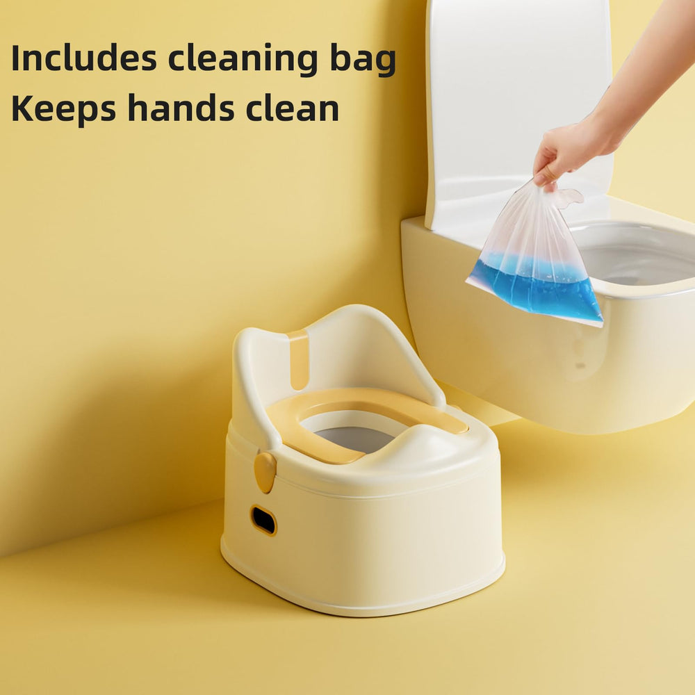 RGKQSY potty seat shown beside a standard toilet for transition