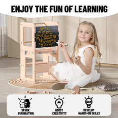 RGKQSY toddler tower converts to a desk for drawing and reading.