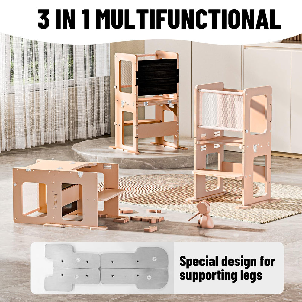 RGKQSY wooden kitchen tower shows sturdy construction and reliable safety rails.