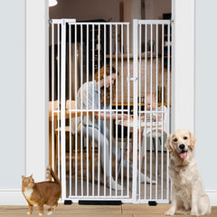 Rgqphantom 71-inch extra-tall pet gate guards stairs and doorways, preventing jumps.