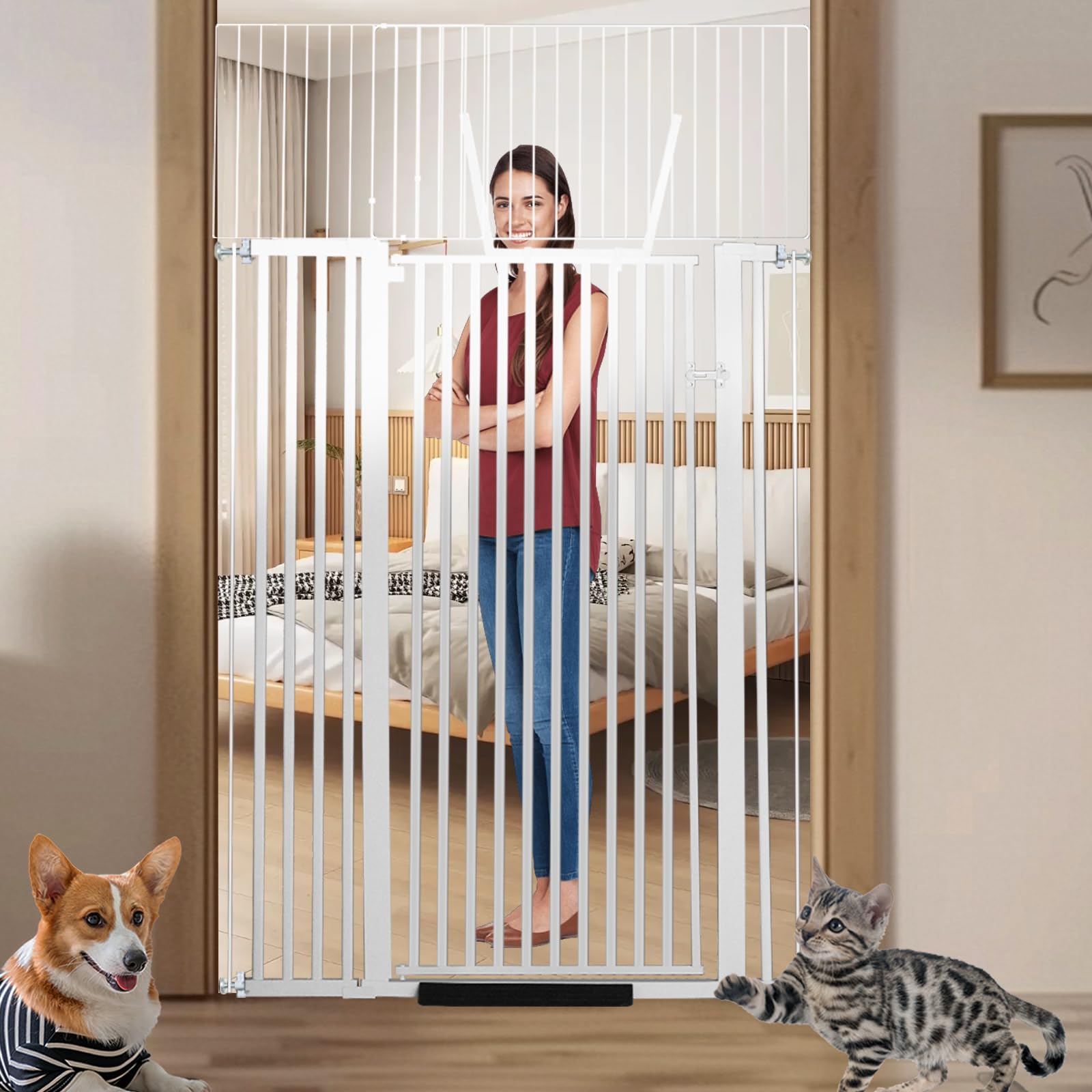 Rgqphantom 71-inch tall gate blocks jumping, ideal for stairs and doorways.