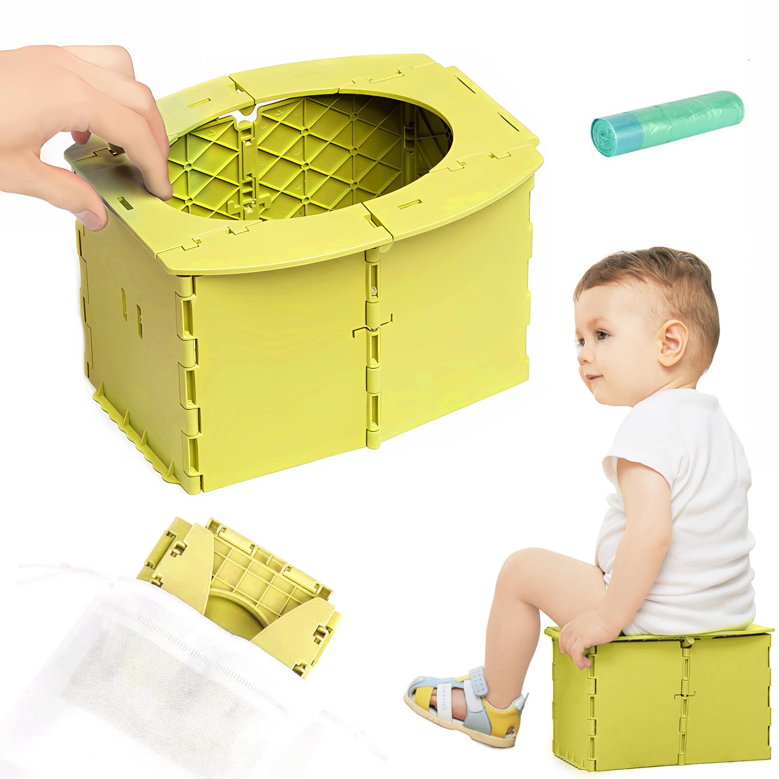 Rhastex portable potty seat folded compact for travel and storage.