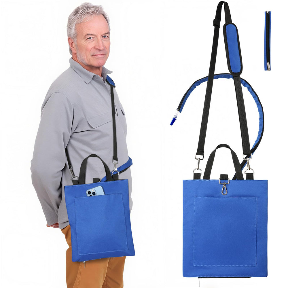 Rhino Valley catheter bag holder with adjustable strap for comfortable crossbody use and mobility.