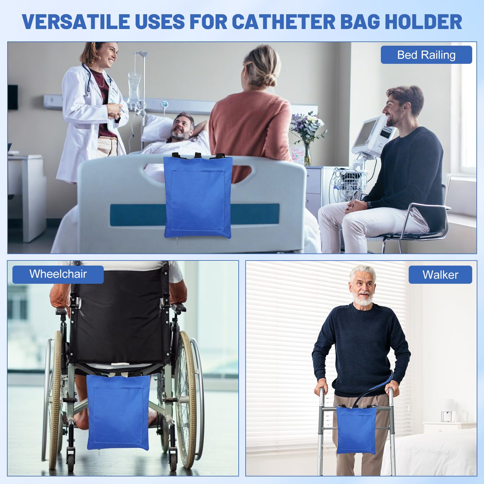 Rhino Valley catheter bag holder fits beds, wheelchairs and walkers for versatile everyday use.