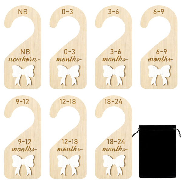 R HORSE wooden dividers with a 3D white bow organize newborn to 24 months.