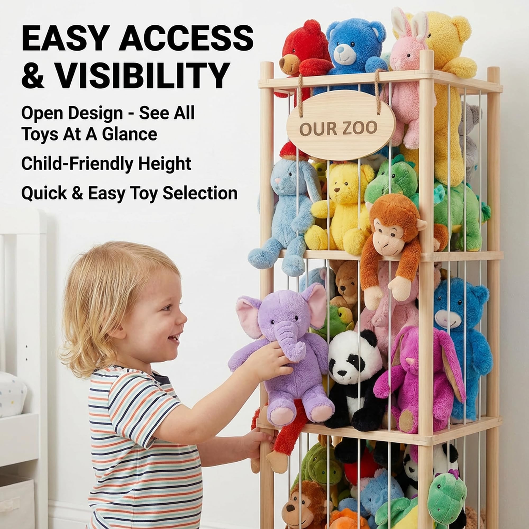 Rhyzoray spacious unit holds 40 stuffed animals for clutter-free spaces.