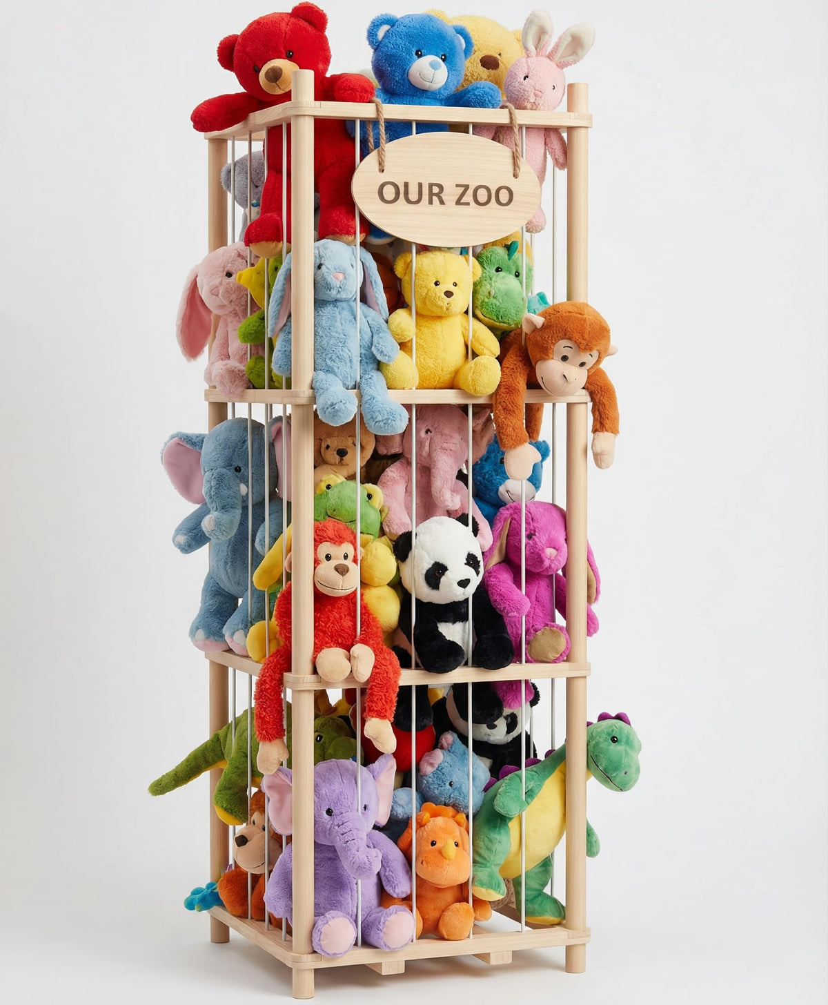 Rhyzoray stuffed animal storage organizer with cage design keeps plushes tidy.