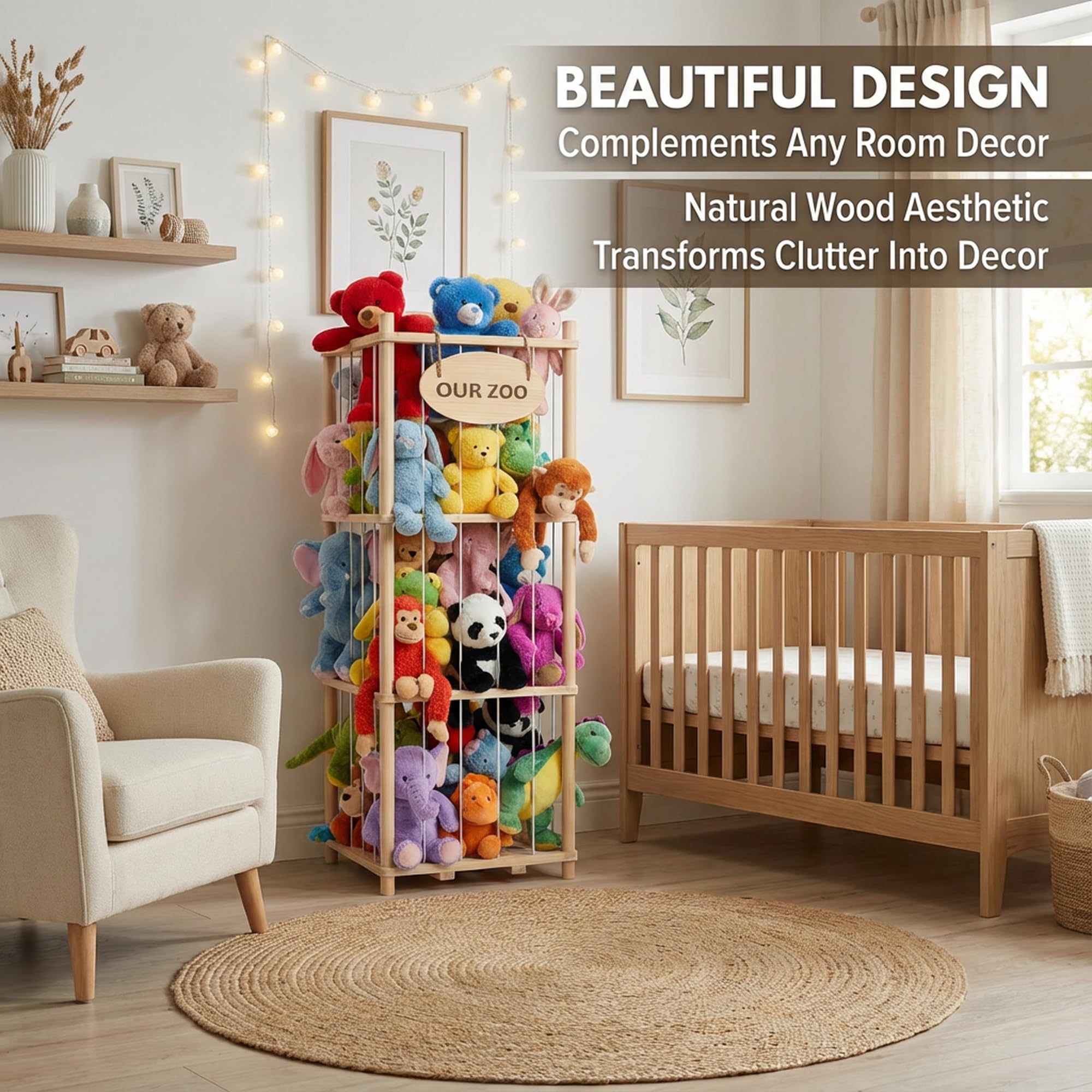 Rhyzoray sturdy wood and steel screws provide durable toy storage.
